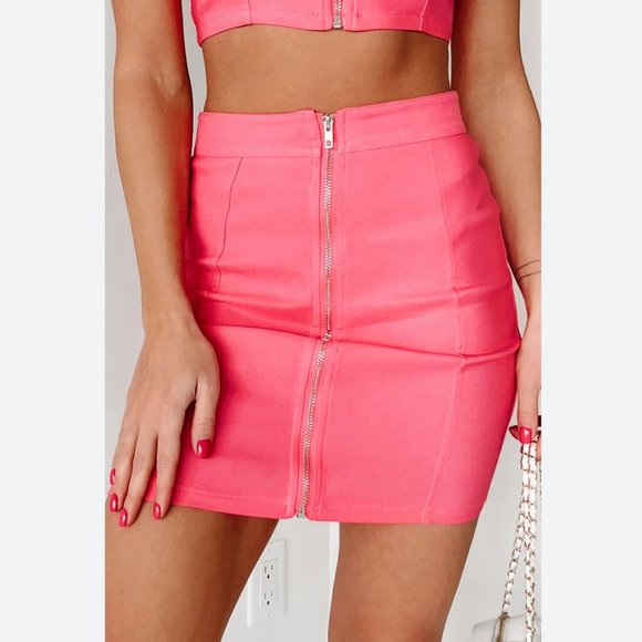 Hot Pink Zipper Skirt - Picture 2 of 5